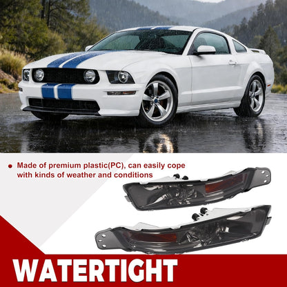 HECASA Pair Turn Signal Lights Compatible with 2005-2009 Ford Mustang Replacement for FO2521180 FO2520180 Front Bumper Lights Side Marker Lamps Plastic Left & Right Side Smoke Lens Chrome Housing