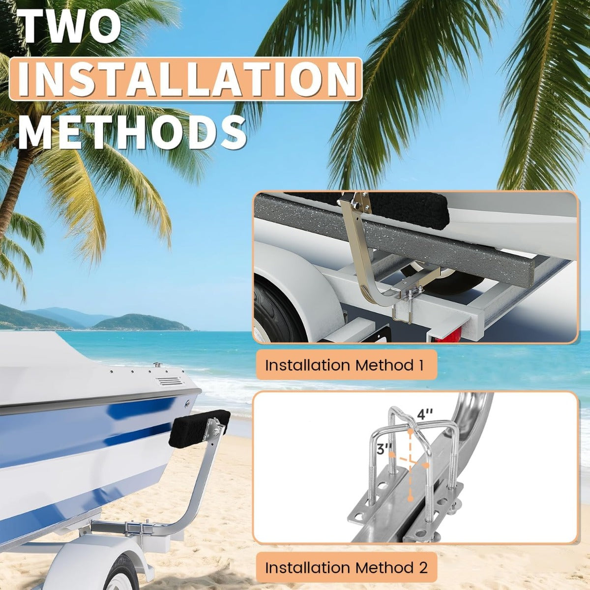 ECOTRIC Boat Trailer Guide 2 Foot Bunk Board Guide-On Rails Galvanized