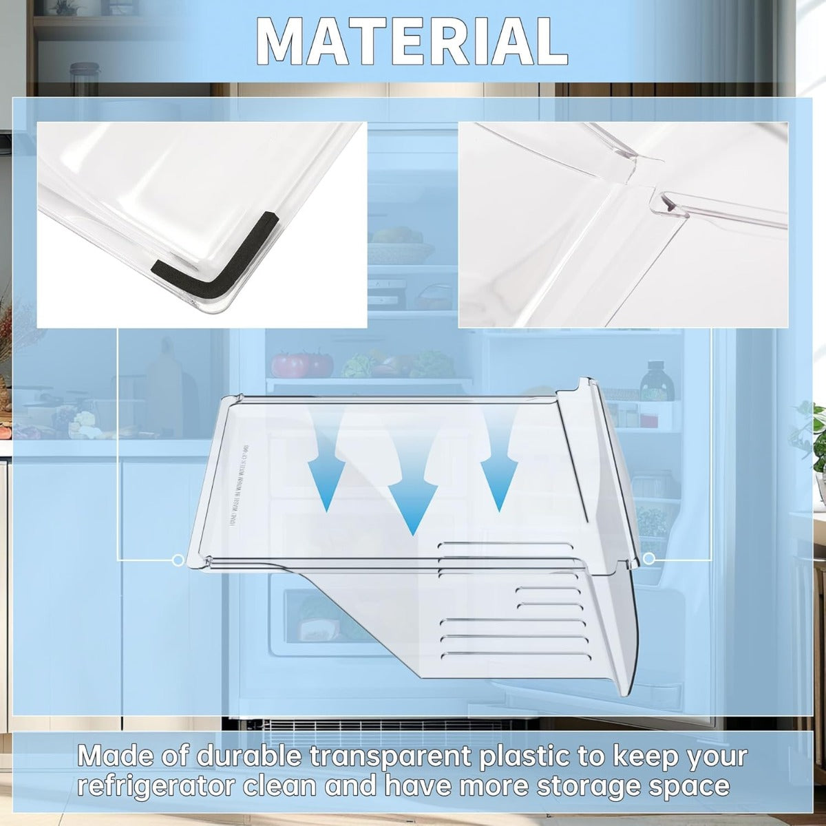 HECASA 240337103 240337102 Refrigerator Crisper Drawer Pan Replacement For 240337105 240337107 240337108 240337109 Refrigerator Pan Shelf Replacement only Plastic (Clear)