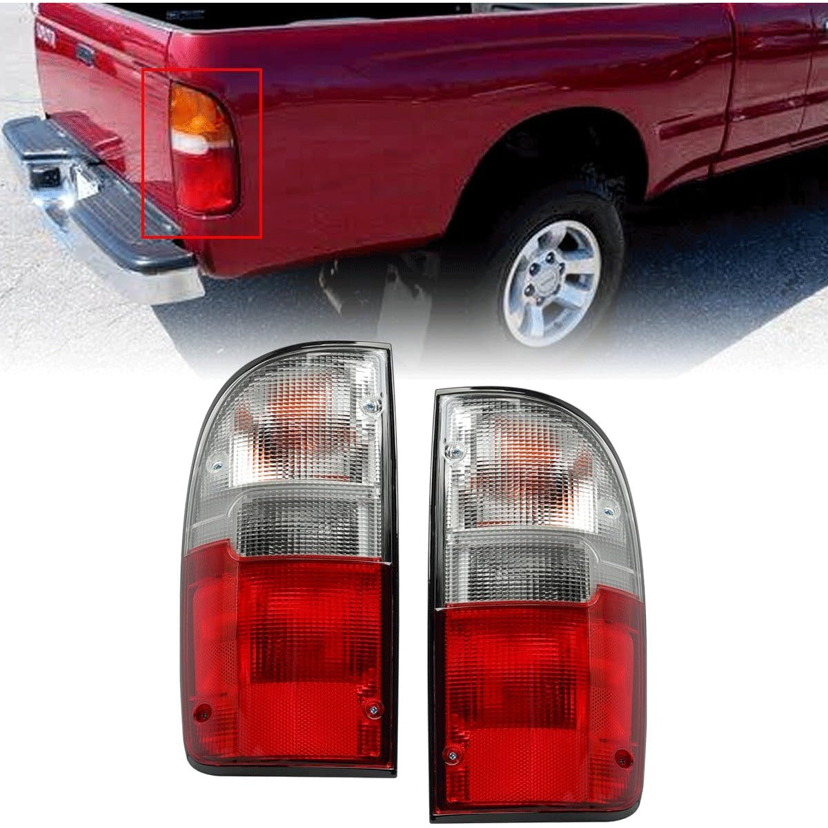 ECOTRIC Tail Light Pair Compatible with 1995-2000 Toyota Tacoma Pickup Trunk Taillight Tail Lamp Driver Left & Passenger Right