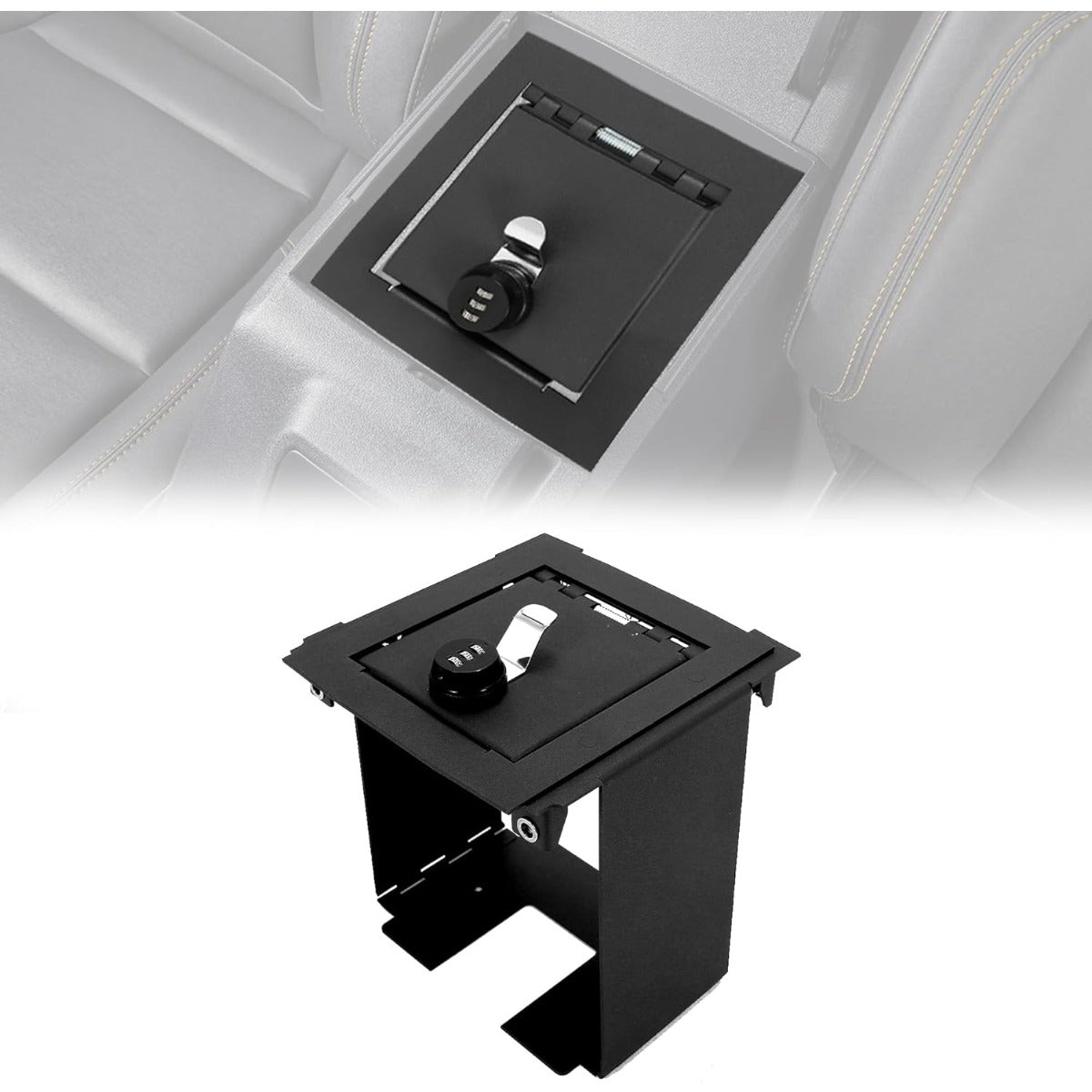 KUAFU Center Console Lock Safe Box Compatible with 2021-2025 Ford Bronco Front Center Console Security Locking Vault Gun Safe w/ 3-Digit Combo Lock Steel Powder Coated Black