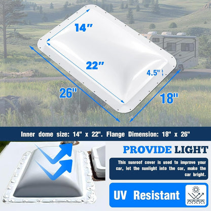 18 Inches x 26 Inches RV Skylight Replacement Cover Compatible with RV Camper Food Truck Motorhome Roof Sunroof Fit Outer Dome Cover 14 Inches x 22 Inches RV Shower Skylight Openings Roof Vent Cover White LYAP-737-1