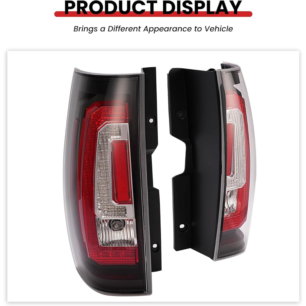 HECASA Pair LED Tail Lights Compatible with 2007-2014 Chevy Chevrolet Suburban Tahoe GMC Yukon/Yukon XL Taillight Rear Brake Lamp w/C-Shape LED Tube Bar Clear Lens Black Housing Left&Right Side