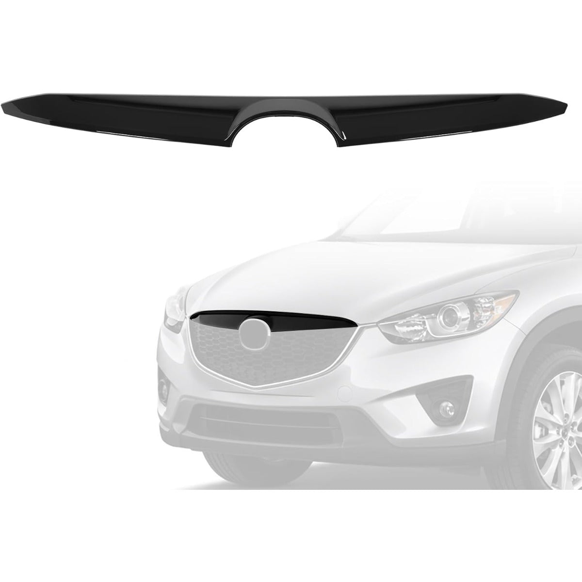 ALMULOO Front Grille Trim Compatible with 2013-2015 Mazda CX-5 Gloss Black Plastic ABS Painted Front Bumper Grille Decoration