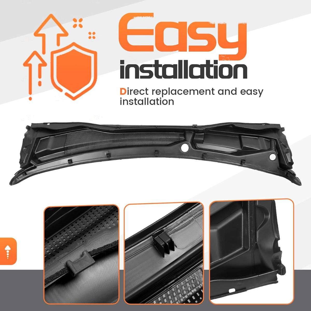Windshield Wiper Cowl Panel Compatible with 2008-2020 Dodge Grand Caravan, 2008-2016 Chrysler Town & Country, 2012-2015 Ram C/V, Air Inlet Window Cover Cowl Top Panel 05113548AC Black Plastic