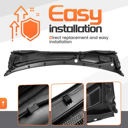 Windshield Wiper Cowl Panel Compatible with 2008-2020 Dodge Grand Caravan, 2008-2016 Chrysler Town & Country, 2012-2015 Ram C/V, Air Inlet Window Cover Cowl Top Panel 05113548AC Black Plastic