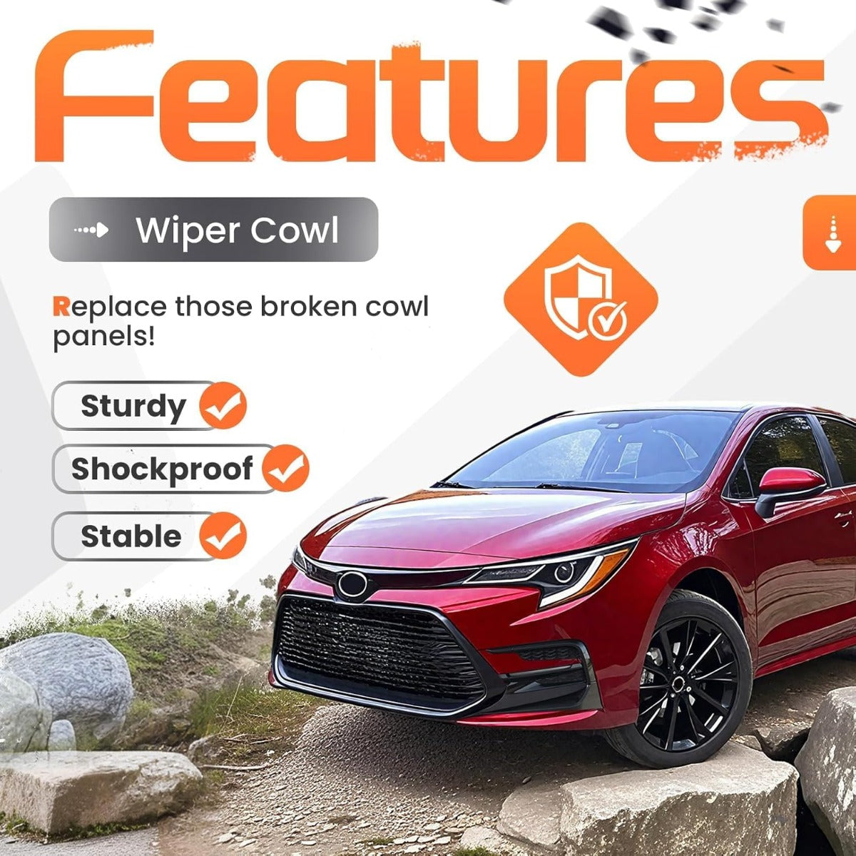 Windshield Wiper Cowl Panel Top Cover Compatible with 2019-2022 Toyota Corolla Without hybrid Replacement for 5570802740 Air Inlet Window Cover Cowl Vent Molding Grille Panel Hood