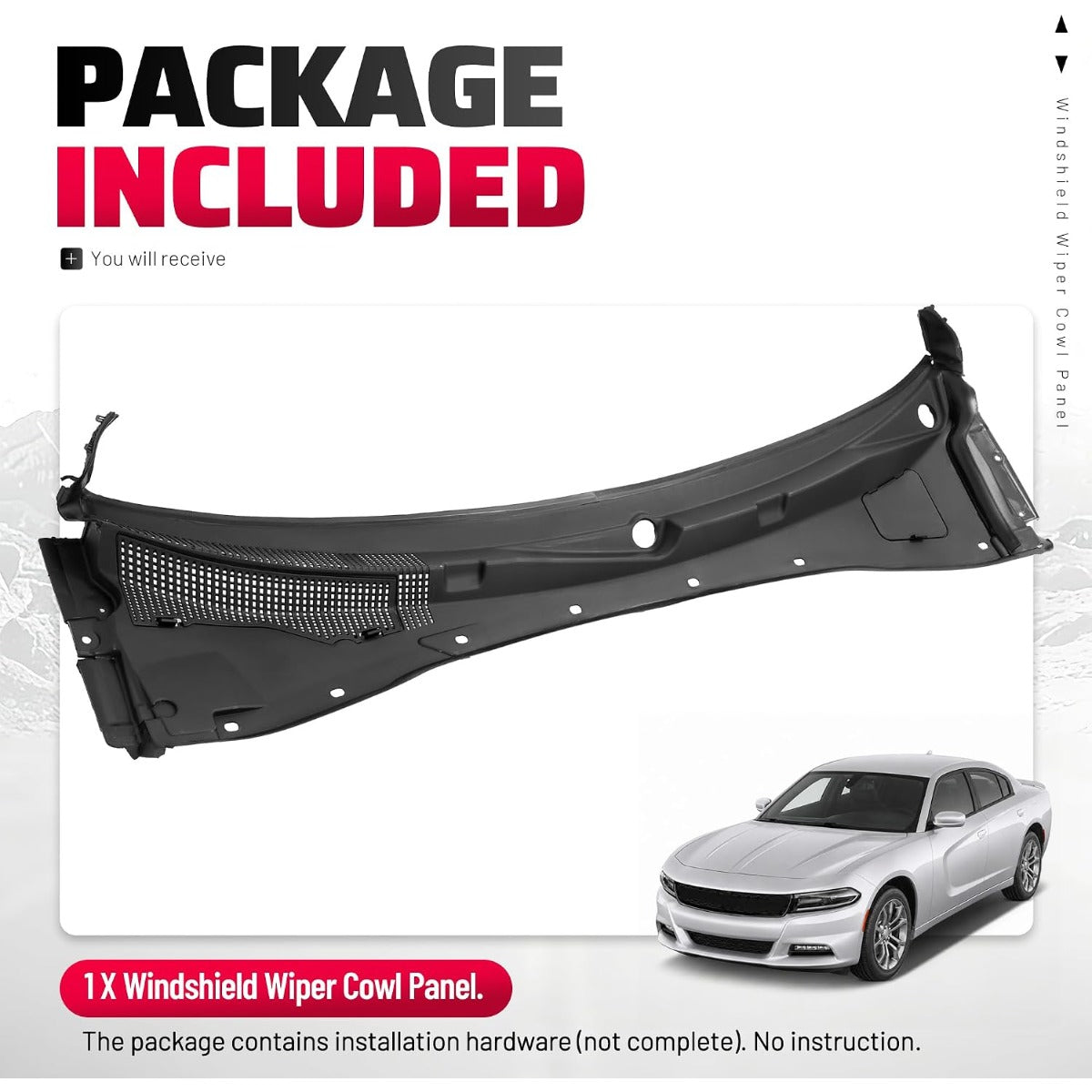 HECASA Windshield Wiper Cowl Panel Compatible with 2012-2023 Dodge Charger Replace for 57010314AI 57010314AE 57010314AF 57010314AG 57010314AH Window Cowl Vent Panel Plastic(PP) Unfinished Black