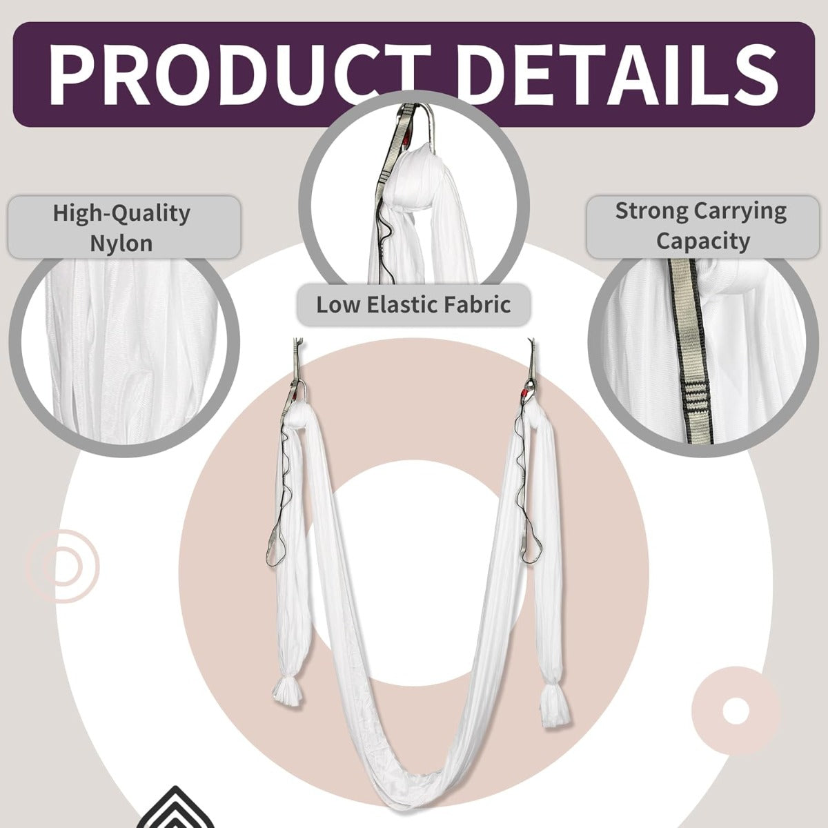 Kojem Aerial Silk Fabric Yoga Swing Kit For Fitness Yoga Inversions Flexibility Core Strength Dance White Nylon Fabric 6.6/13.1 Yards