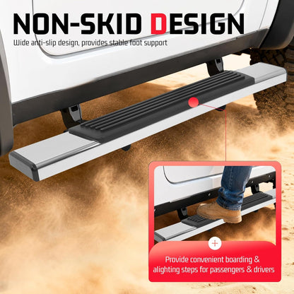 Side Steps Compatible with 2007-2018 Chevy Chevrolet Silverado & GMC Sierra 1500 2500HD 3500HD 2-Door Standard Cab Running Boards Step Bars 304 Stainless Steel+Steel+Plastic Silvery+Black