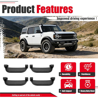 Running Boards Side Steps Compatible with 2021-2025 Ford Bronco 4 Door Steel Powder Coated Black 4Pcs Side Bars Step Plates