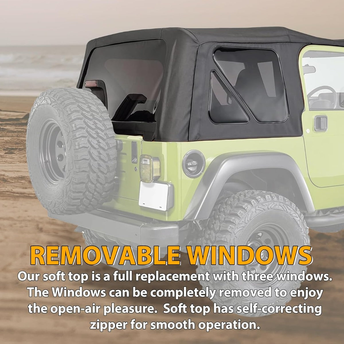 Soft Top for 1997-2006 Jeep Wrangler TJ 2 Door, Sailcloth Vinyl Roof with Removable Side and Back Window Black Top Cover (No Door Skins)