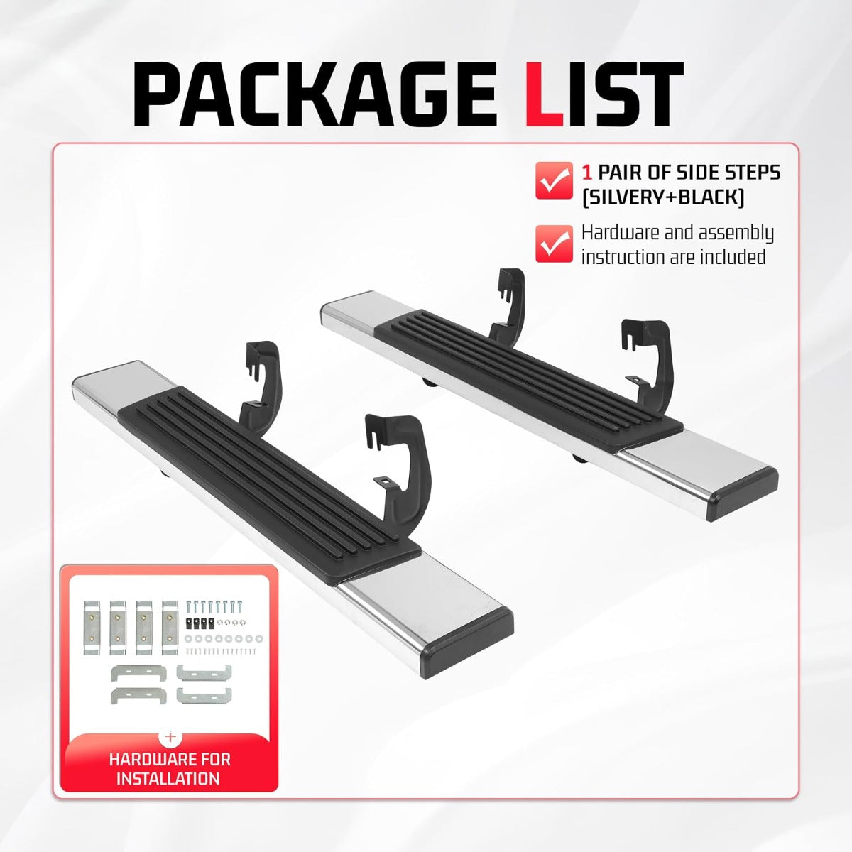 Side Steps Compatible with 2007-2018 Chevy Chevrolet Silverado & GMC Sierra 1500 2500HD 3500HD 2-Door Standard Cab Running Boards Step Bars 304 Stainless Steel+Steel+Plastic Silvery+Black
