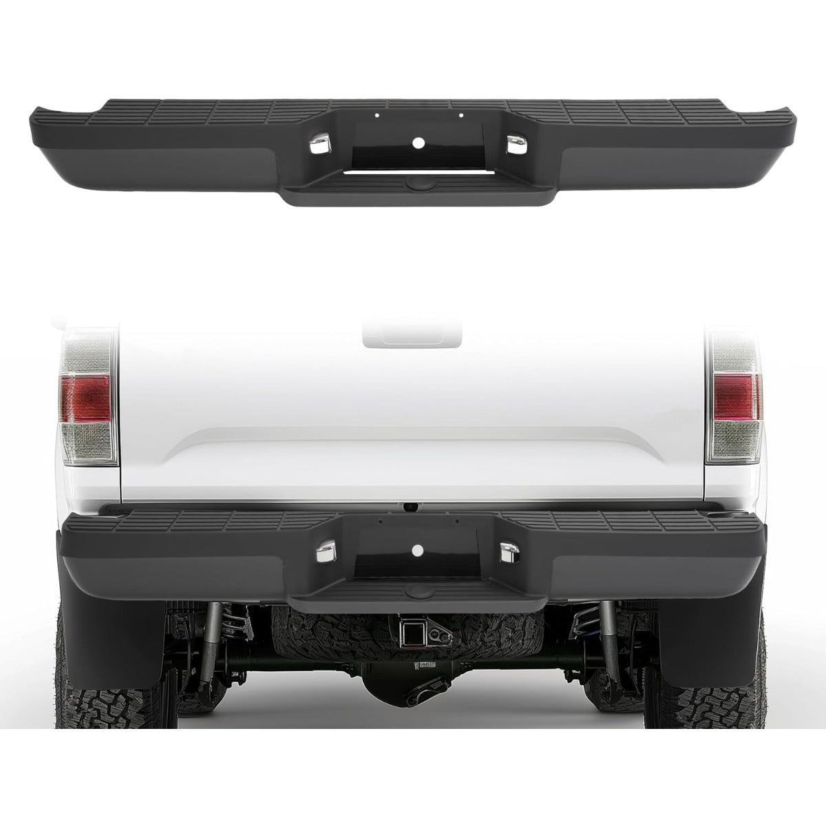 HECASA Rear Step Bumper Compatible with 1993-2011 Ford Ranger Fleetside/Styleside Supercrew FO1102257 W/Brackets & LED Lights w/o Parking Aid Sensor Holes Black