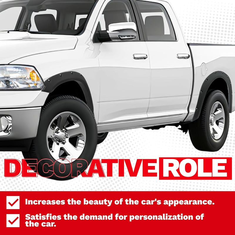 Fender Flares Compatible with 2009-2010 Dodge Ram 1500/2011-2018 Ram 1500/2019-2023 Ram 1500 Classic Fleetside, Truck Wheel Flares Wheel Cover Textured Black Rivet Style 4Pcs LYAP-247