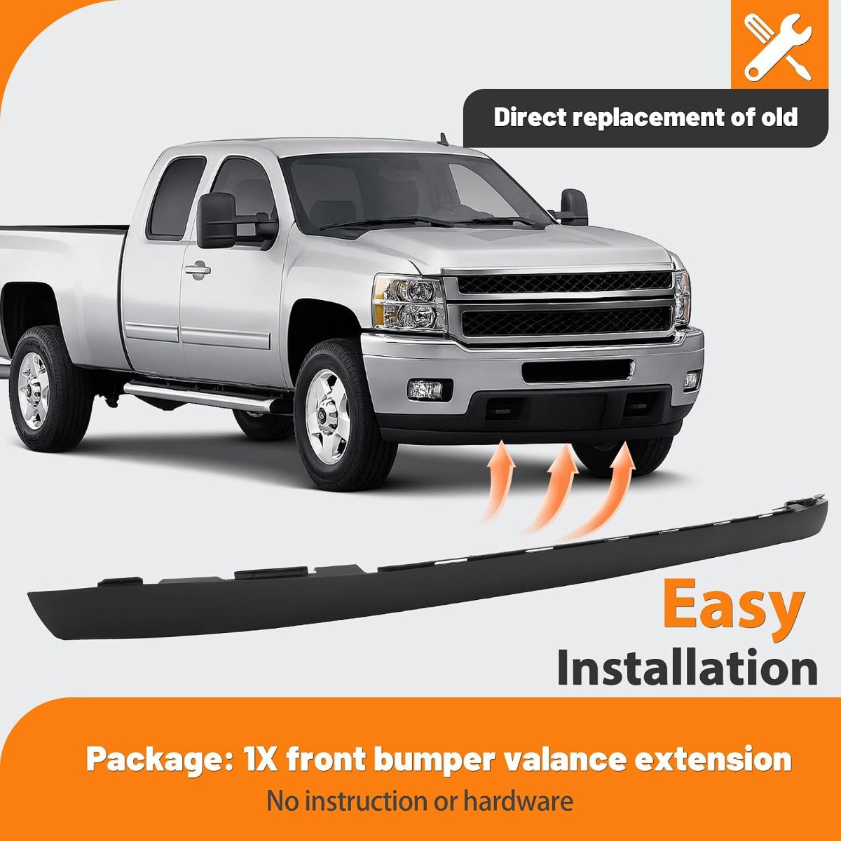 KUAFU Front Bumper Valance Extension Compatible with 2011-2014 Chevy Chevrolet Silverado 2500 HD 3500 HD Replacement for 20845670 GM1095195 Lower Air Dam Deflector Spoiler Extension Plastic Black