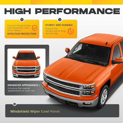 Windshield Wiper Cowl Panel Compatible with 2014-2015 Chevy Chevrolet Silverado 1500 Crew Double Regular Cab Replace for 23207951 Window Cowl Vent Grille Plastic(PP+Rubber+ABS) Black