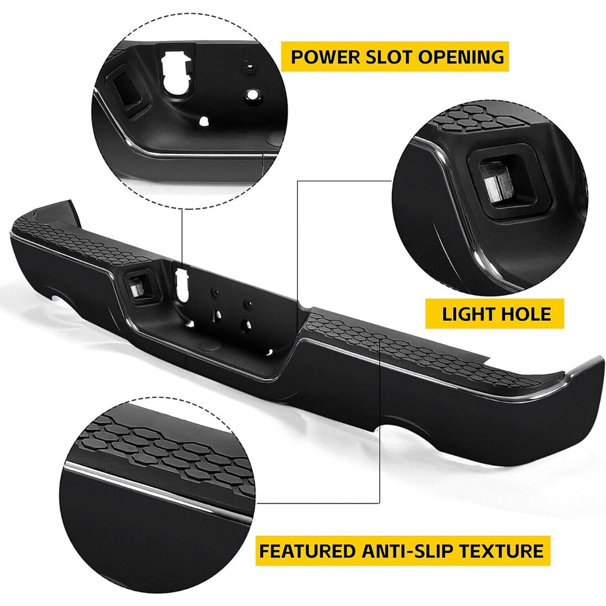 Rear Step Bumper Assembly Compatible with 2009-2022 Dodge RAM 1500 W/Dual & license lamp W/O Sensor Holes Replacement For CH1103123 Two Packages LYAM-364S-2A+LYAM-364S-2B