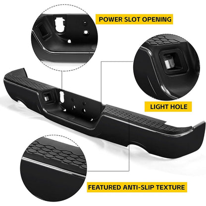 Rear Step Bumper Assembly Compatible with 2009-2022 Dodge RAM 1500 W/Dual & license lamp W/O Sensor Holes Replacement For CH1103123 Two Packages LYAM-364S-2A+LYAM-364S-2B