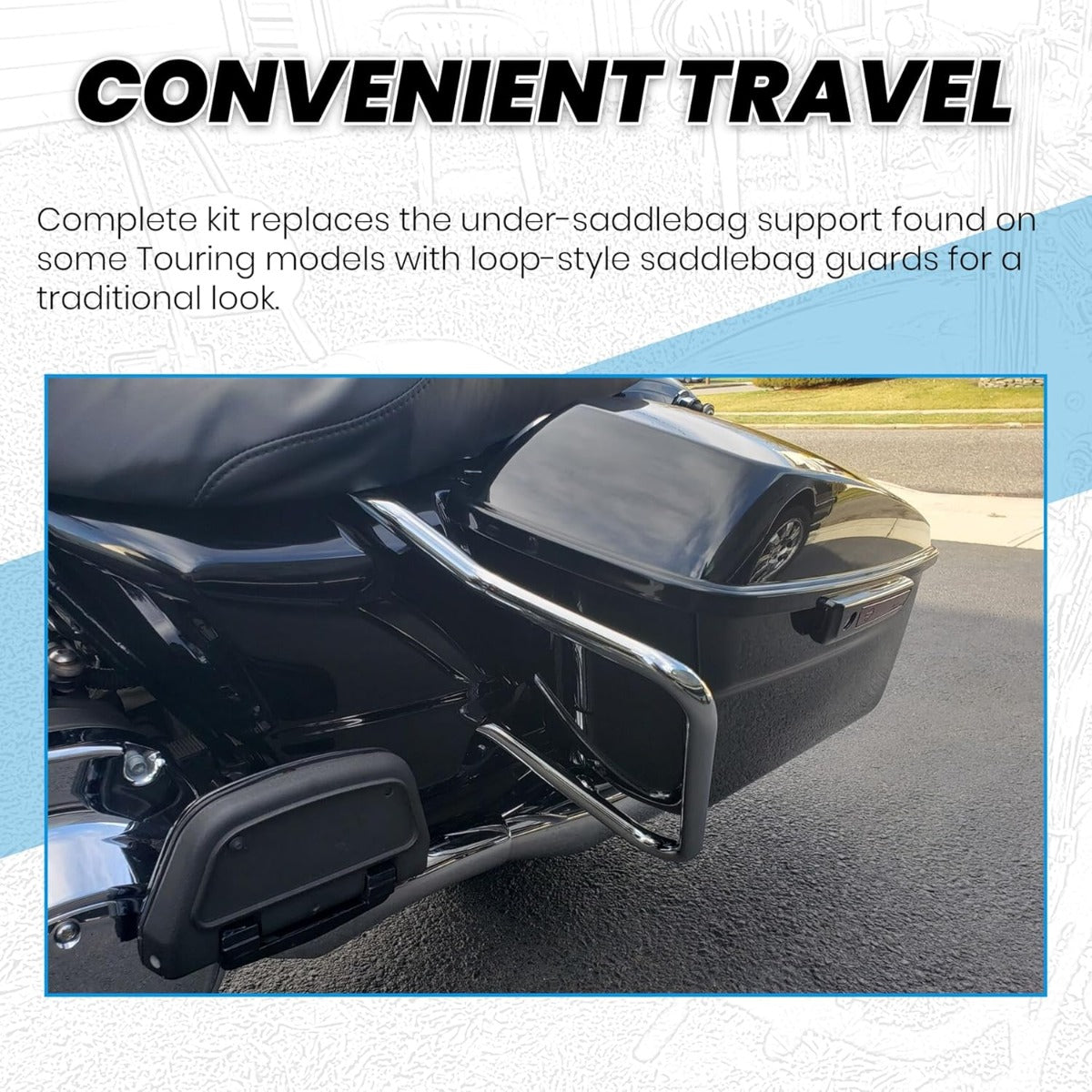 ECOTRIC Saddlebag Bracket Guard Bars Compatible with 2014-2024 Harley Davidson Touring Street Road Glide FLH Saddle Bags Guard Support Bar Mount Chrome & Black