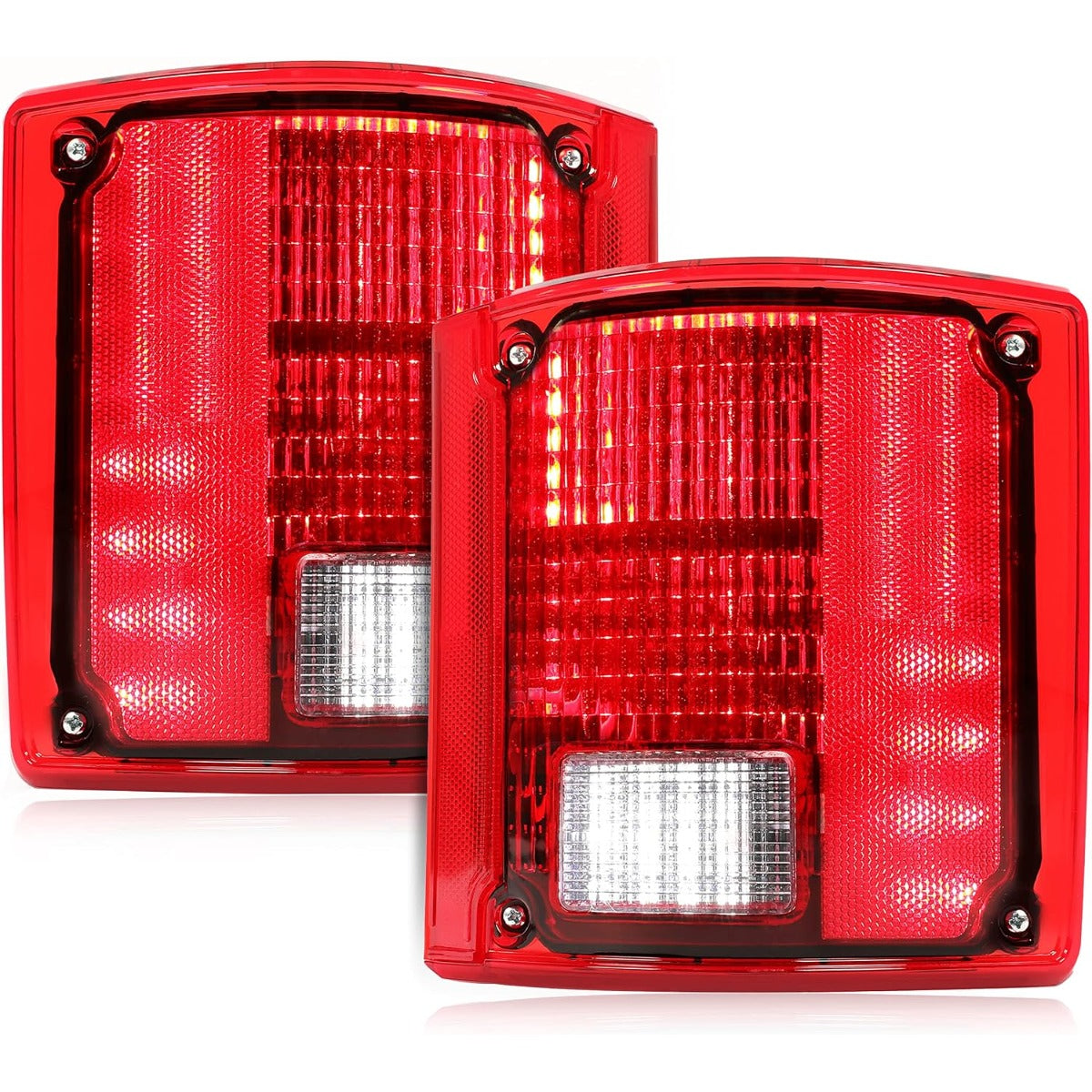 HECASA LED Tail Light Compatible with 1975-1986 Chevy Chevrolet C10 Tail Lamp Red Lens Plastic w/LED Light and Wiring Pair Replacement for CTL7387LED-L CTL7387LED-R