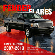 4Pcs Fender Flares Set Compatible with 2007-2013 Chevy Chevrolet Silverado 1500 Standard/Extended Cab Front & Rear Wheel Arch Cover Protector Plastic(PP) Textured Black