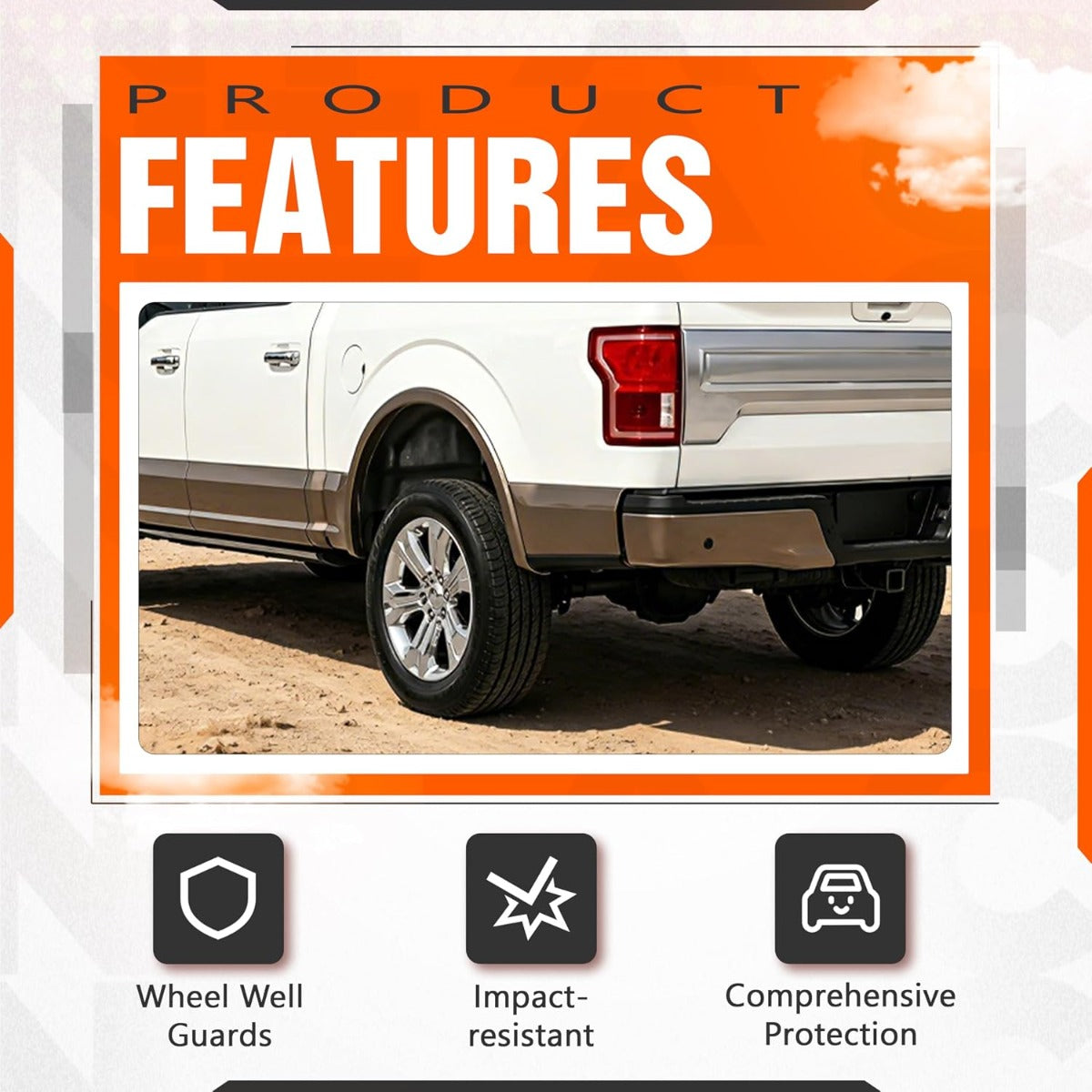 ECOTRIC Rear Inner Fender Compatible with 2015-2020 Ford F-150 King Ranch, Lariat, Limited, Platinum, SSV, XL, XLT Wheel Well Guards Mud Guard Flaps Plastic(ABS) Black