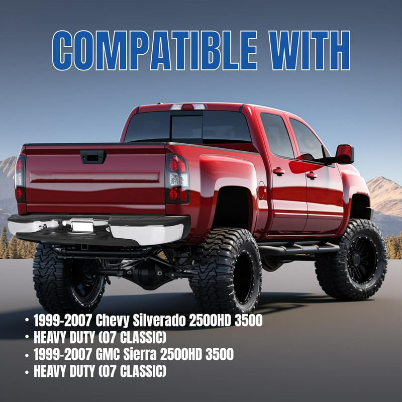 KUAFU Rear Step Bumper Compatible with 1999-2007 Chevy Chevrolet Silverado GMC Sierra 2500 HD 3500 Truck Chrome Steel Replacement for GM1103129 12473000 GM1103141 GM1191121 LYAM-285T