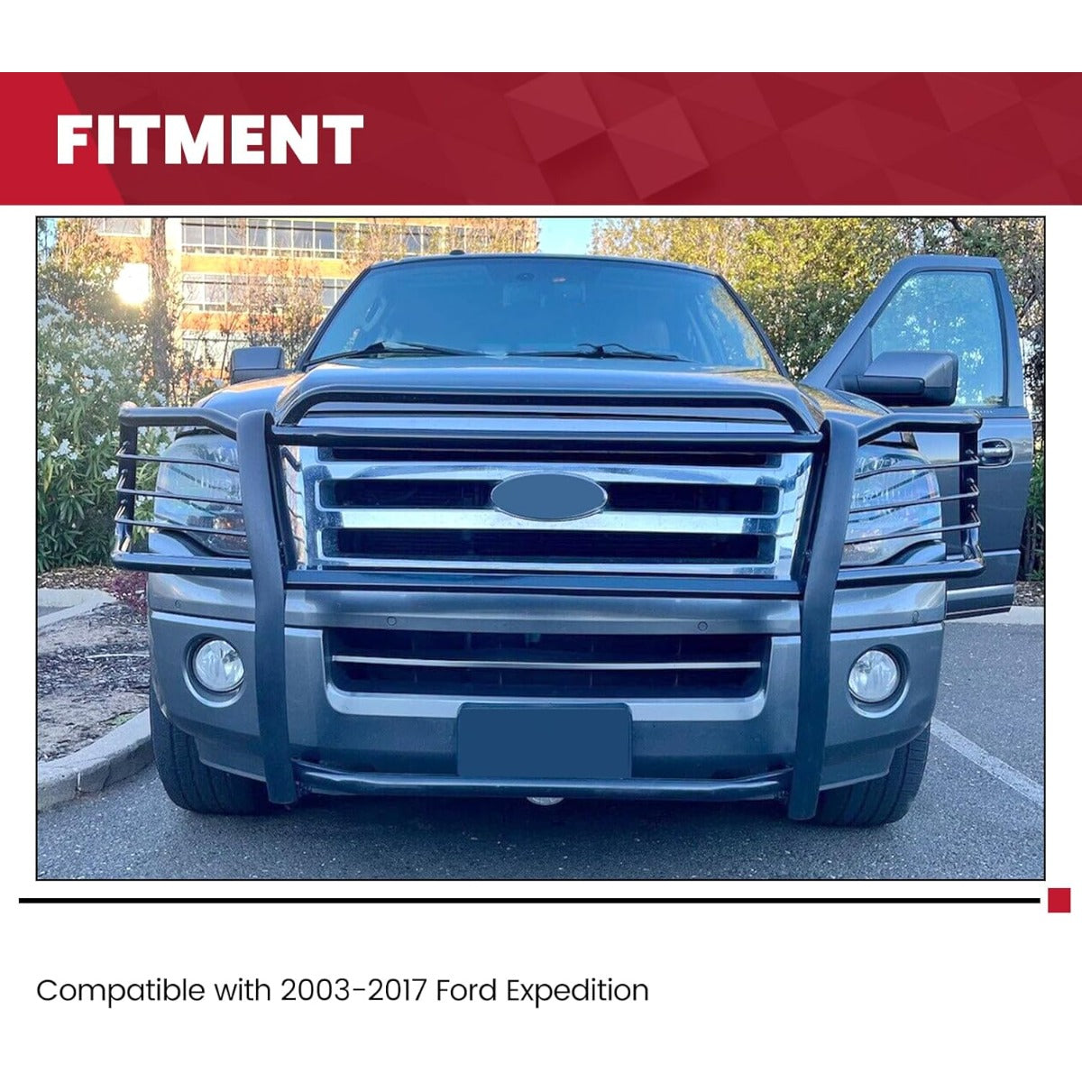HECASA Brush Guard Compatible with 2003-2017 Ford Expedition Bull Bar Front Bumper Grill Grille Guard Protector Brush Push Bar Black Steel Powder Coated