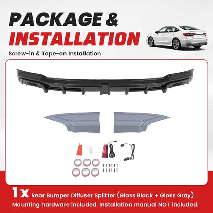 ALMULOO Rear Bumper Diffuser Splitter Compatible with 2022-2026 Honda Civic