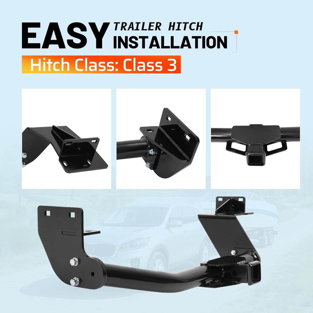 Class 3 Rear Trailer Hitch, 2 Inch Square Receiver Compatible with 2019-2020 Hyundai Santa Fe Sport, 2016-2020 Kia Sorento 5000LBS Steel