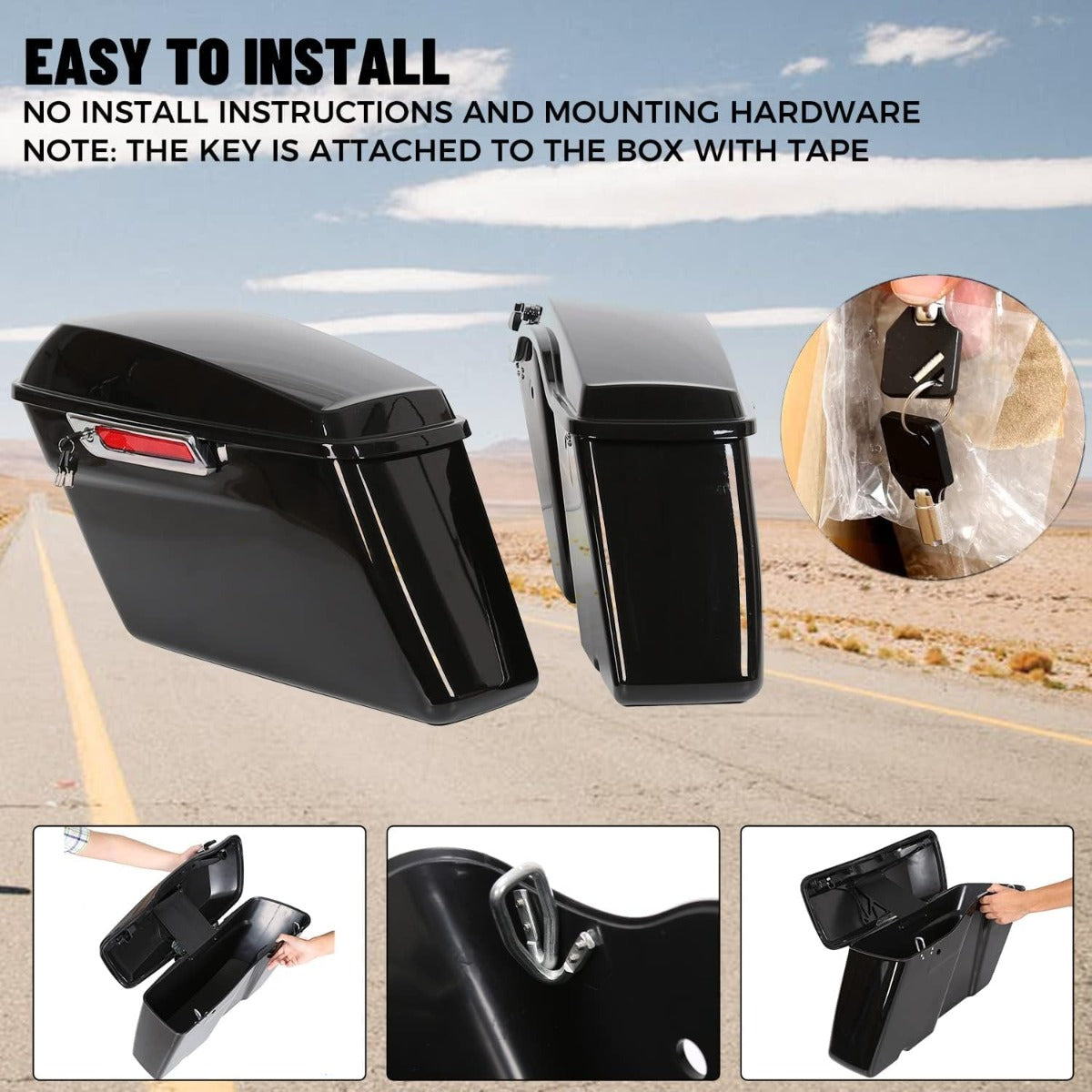 Hard Saddlebags Saddle Bags W/Latch Kit for 2014-UP Harley Davidson Touring Models Road King Street Glide Ultra Electra Glide FLT FLHT FLTRX FLHR