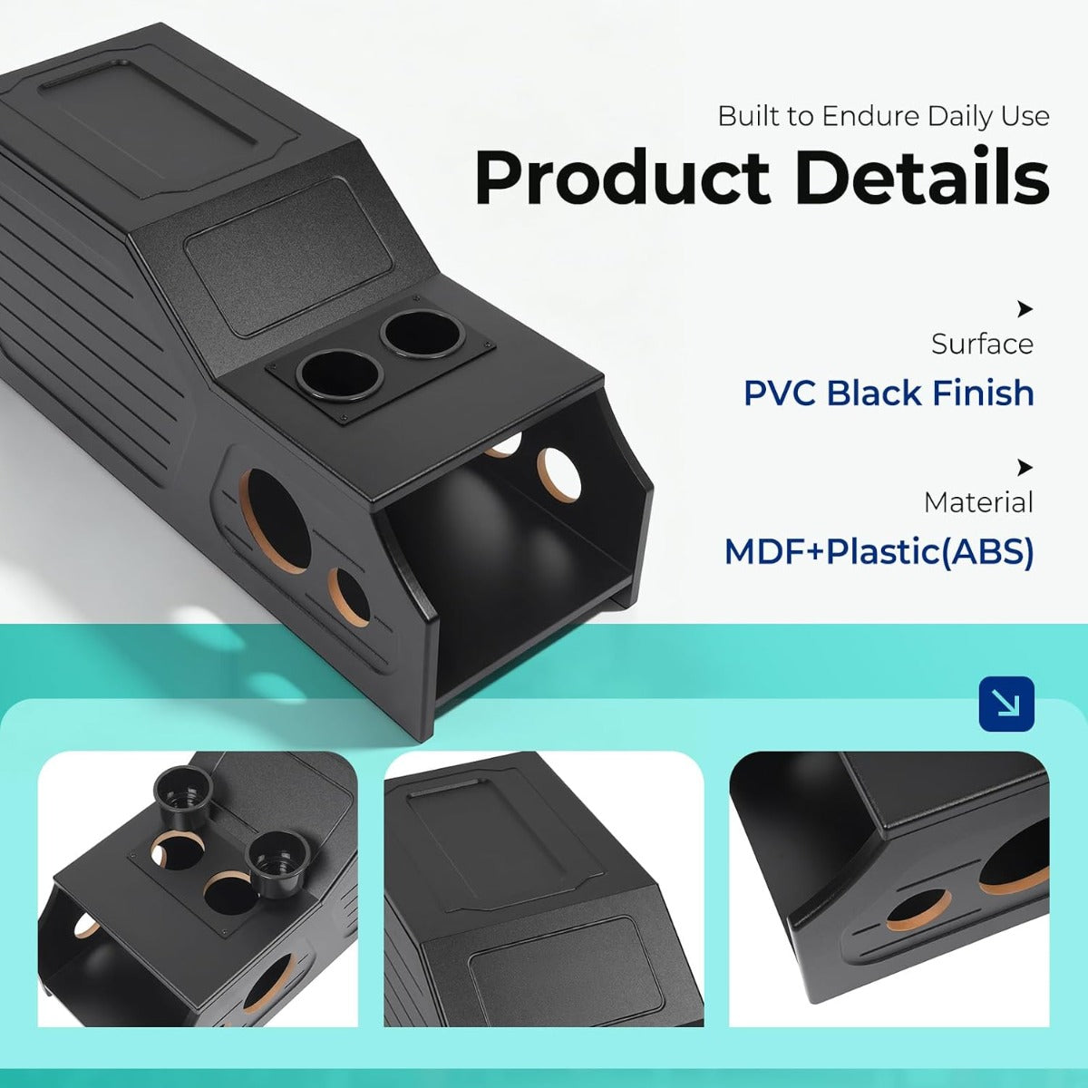 Center Console Subwoofer Box Compatible with 07-13 Chevy/GMC Crew | Crew /Single And Quad Cab MDF+Plastic(ABS) PVC Black Finish Black