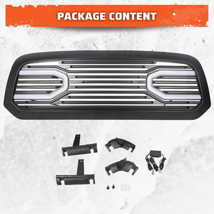 Front Grill Compatible With 2015-2018 Dodge RAM 1500 2019-2021 Ram 1500 Classic(Black W/Light) Big Horn Bumper Grille Replacement Shell