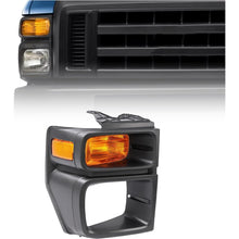 HECASA Right Headlight Bezel w/Turn Signal Light Compatible with 2008-2019 Ford E150/E250/E350 Super Duty Headlamp Cover Door Bezel Trim Yellow Lens Black Bezel Passenger Side