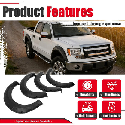 Fender Flares Compatible with 2009-2014 Ford F-150 | Styleside Bed 67.0"/78.8"/97.4", Excludes Platinum & Raptor Models, Pocket Rivet Style, Textured Black, 4PCS