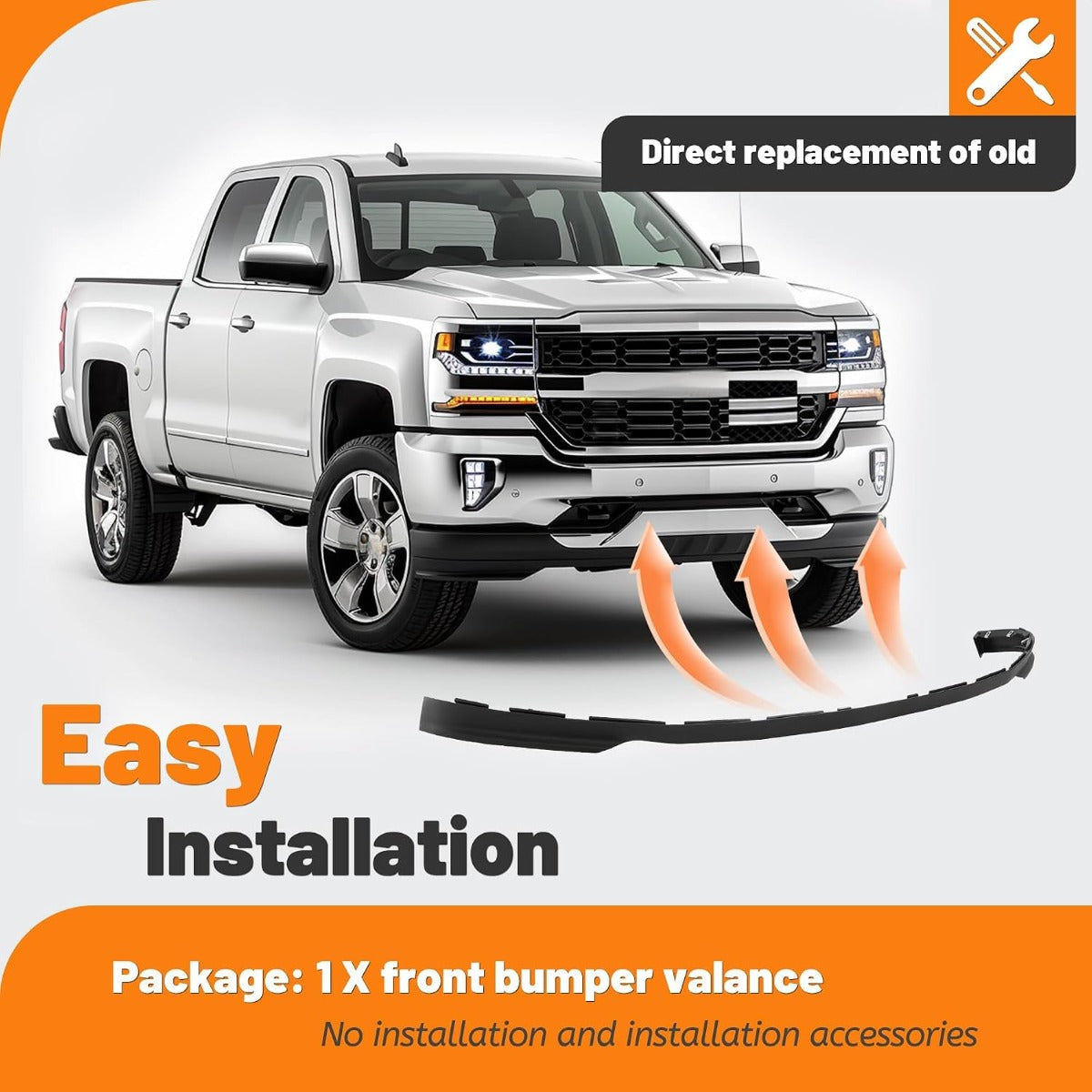 Front Lower Bumper Air Dam Deflector Compatible with 2016-2018 Chevy Chevrolet Silverado 1500, 2019 Silverado 1500 LD Models Replace for GM1092250, 23496677 Valance Panel Plastic