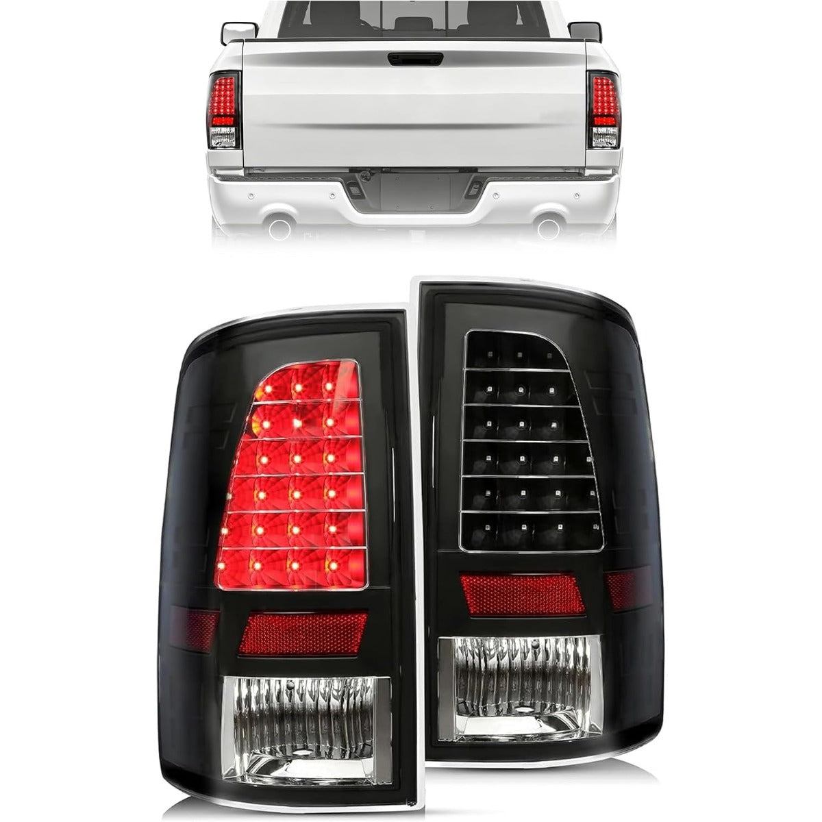 ALMULOO Tail Light Clear Lens Black Housing Compatible with 2009-2018 Dodge RAM 1500 2500 3500 2019-2021 RAM 1500 Classic