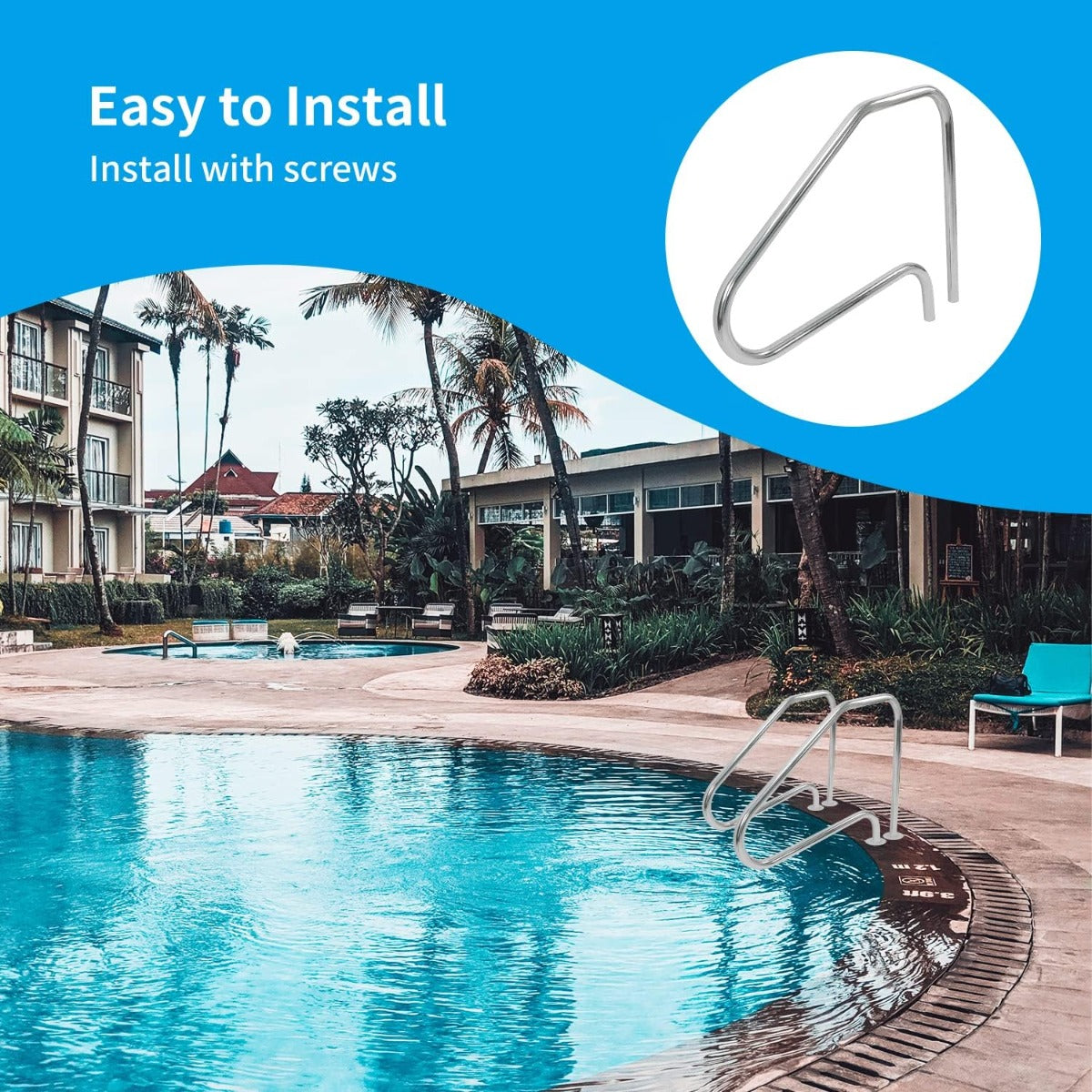 HECASA Pool Handrail Grab Rail Railing 37" x 45.8" Swimming Pool Hand Rail Inground Pool Stair Rail Safety Rail Entry Rail Handle Pool Grab Ladder 304 Stainless Steel W/O Anchors