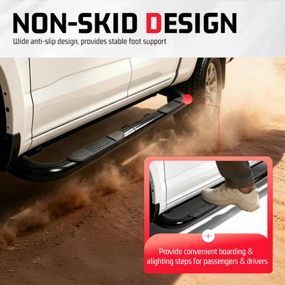 ALMULOO Side Step Compatible with 1999-2016 Chevrolet Silverado&GMC Sierra | Extended/Crew Cab Running Boards Step Bars Steel+409 Stainless Steel+Plastic Powder Coated Black