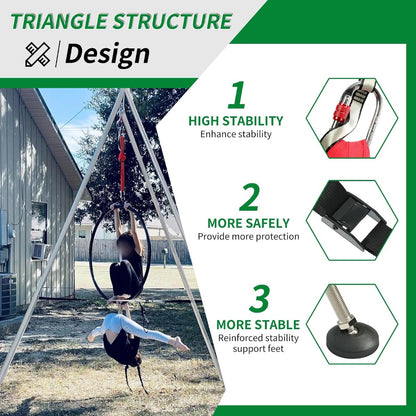 KUAFU Yoga Stand with Yoga Swing Inversion Portable Stand Yoga Frame Yoga Sling Inversion Equipment Steel Silvery for Indoor and Outdoor Triangle Structure