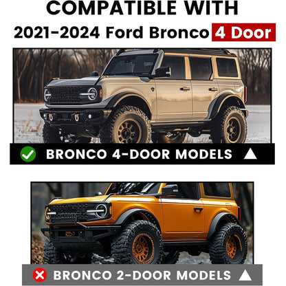 HECASA Running Boards Compatible with 2021-2025 Ford Bronco 4 Door Side Steps Nerf Bars Side Steps Rock Rail Aluminum + ABS Black Platform Style