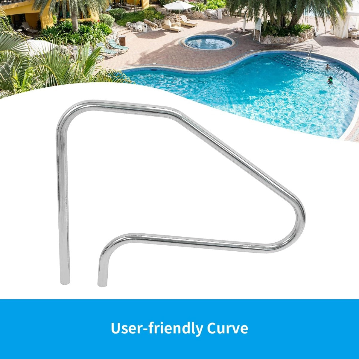 HECASA Pool Handrail Grab Rail Railing 37" x 45.8" Swimming Pool Hand Rail Inground Pool Stair Rail Safety Rail Entry Rail Handle Pool Grab Ladder 304 Stainless Steel W/O Anchors