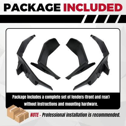 HECASA Fender Flare Compatible with 2014+ Polaris RZR XP/XP 4 Turbo/Turbo S Mud Guards Full Set Front & Rear Black