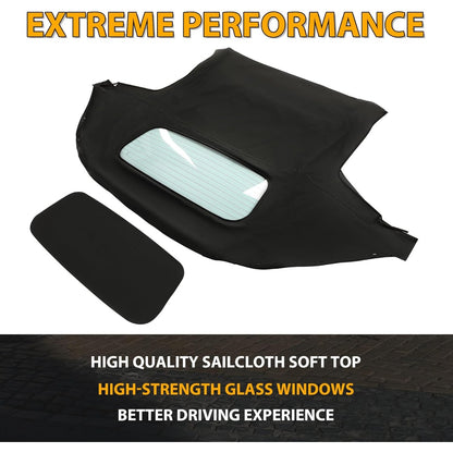 Convertible Soft Top for 1990-2005 Mazda Miata Sailcloth Vinyl Top w/Heated Glass Window Black