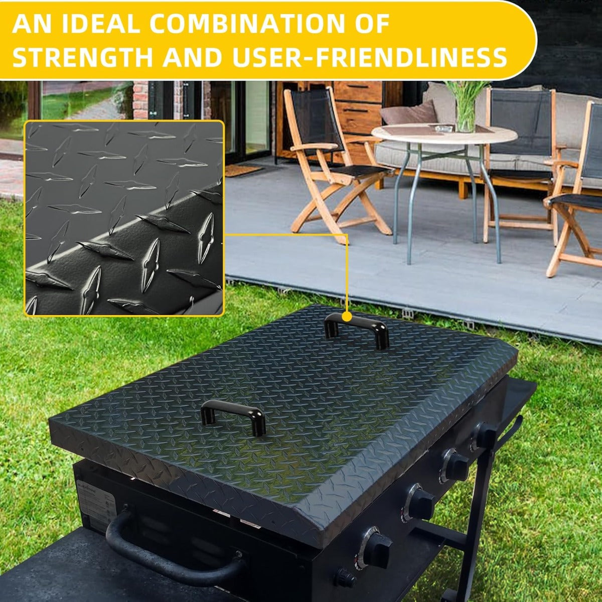 Griddle Hard Top Lid Black Grill Cover with Handle Outdoor Home BBQ Hood for 36" Front or Rear Grease Griddle 36 Inch