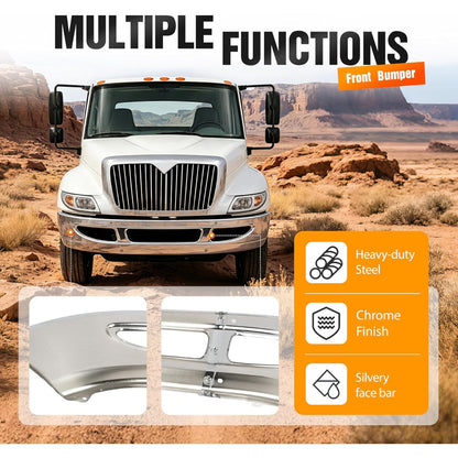 ALMULOO Front Bumper Compatible with 2009-2015 International 4300 4200 4400 8600 TranStar Durastar Base Chrome