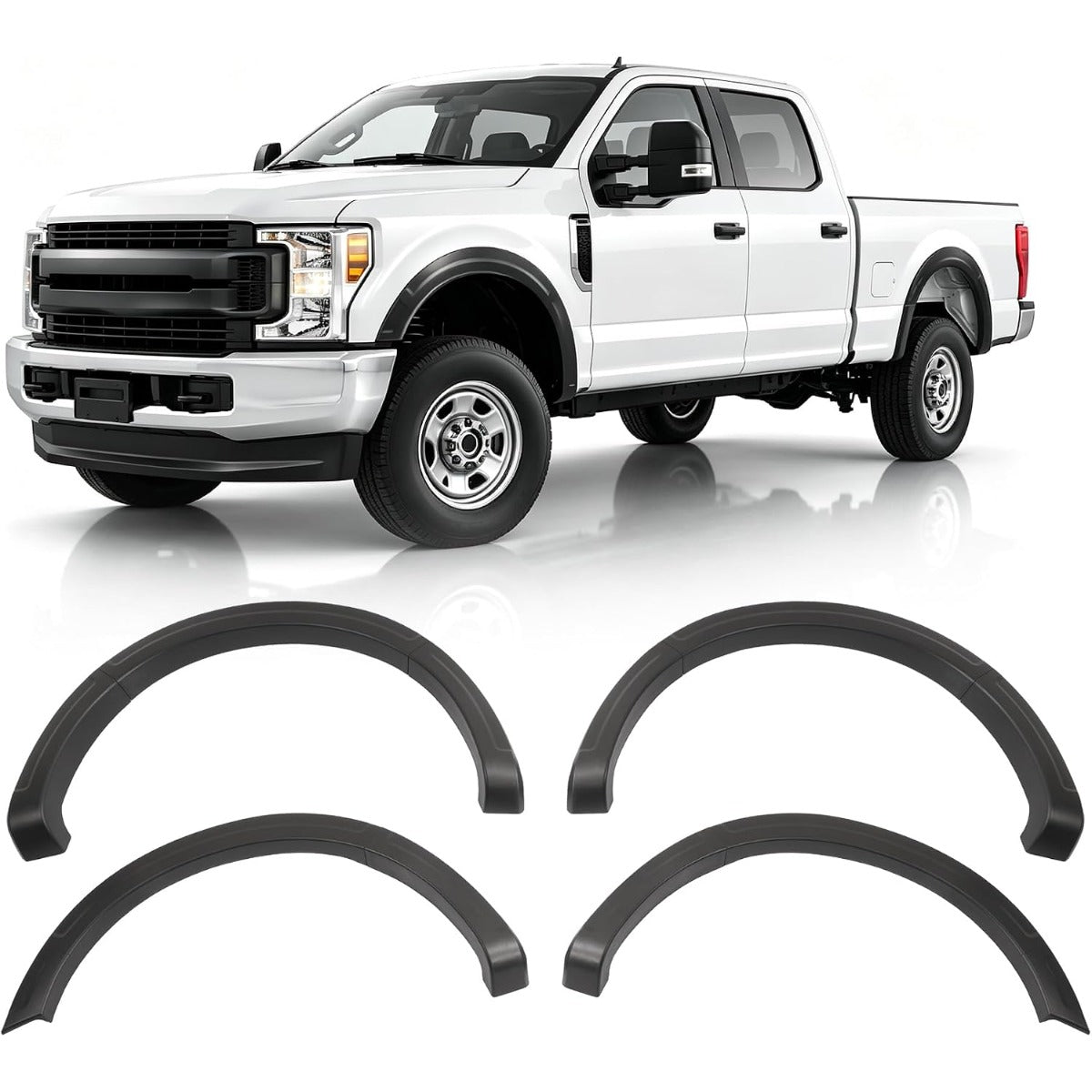 4Pcs Fender Flares Set Compatible with 2017-2022 Ford F-250/350 Super Duty Single Rear Wheel Front & Rear Wheel Arch Cover Protector Plastic(PP) Textured Black