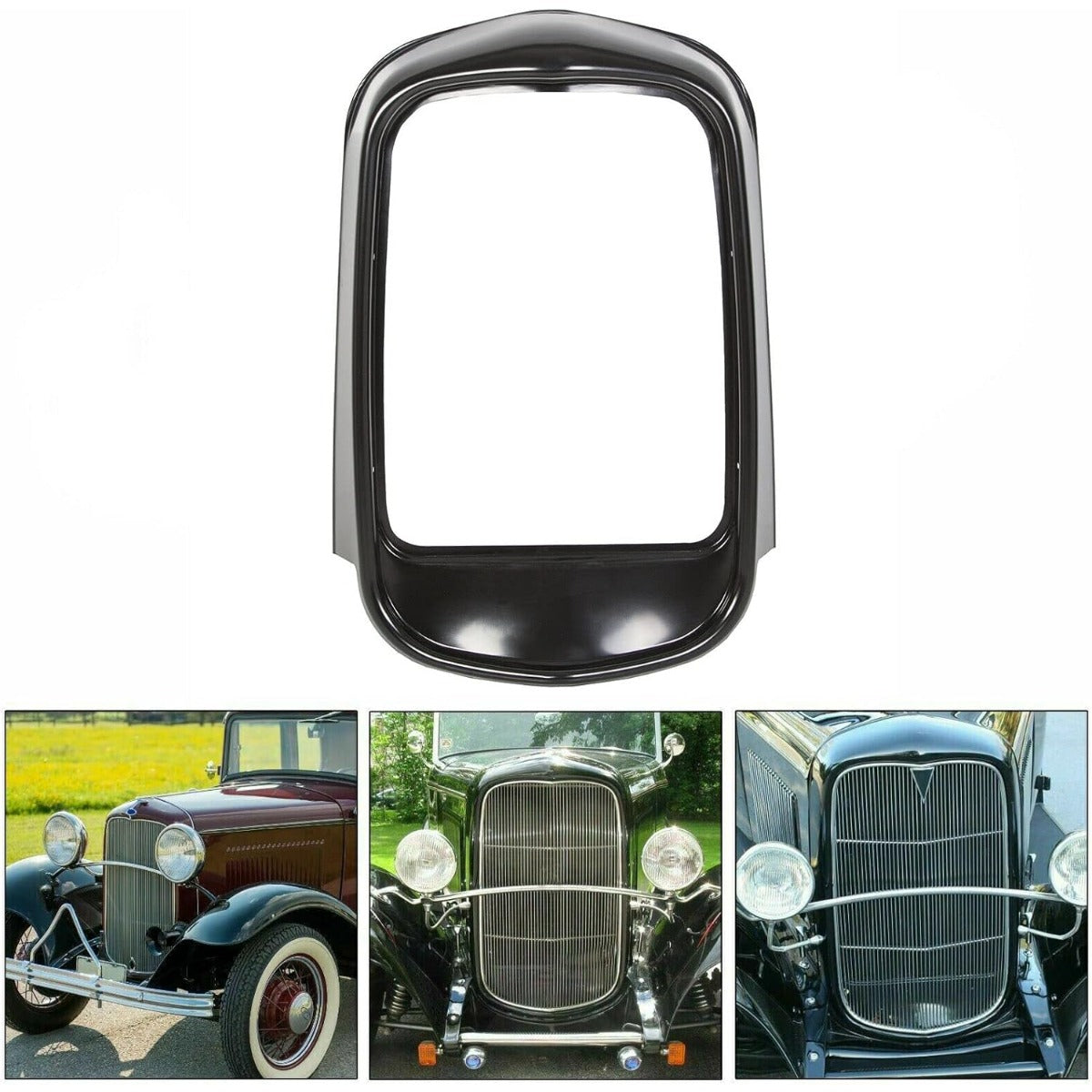 Front Grille Shell + Insert Compatible with Ford 1932 Models Model B/BB / 18 Polished Stainless Steel (Without Crank Hole) LYAM-414S-1