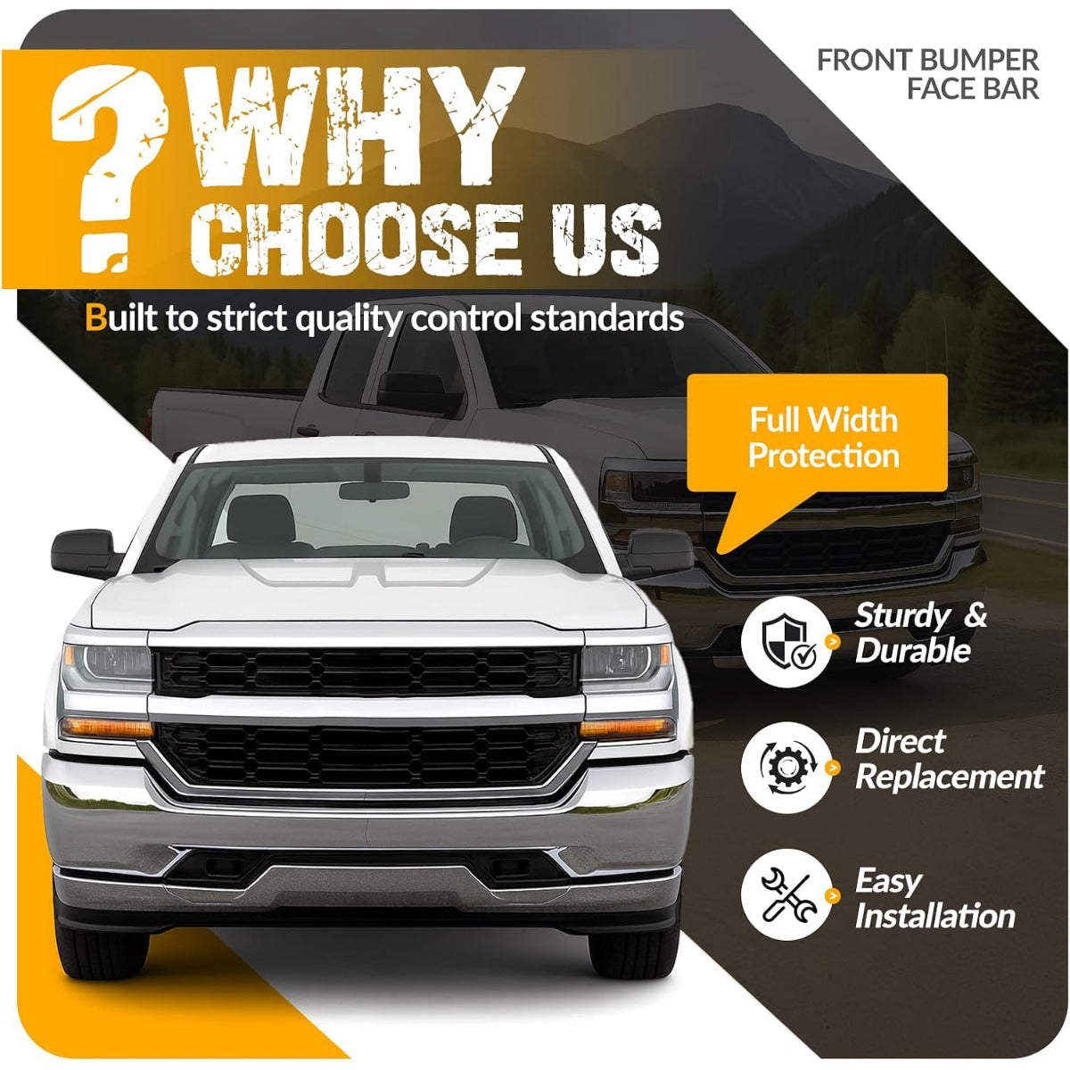 KUAFU Front Bumper Face Bar Compatible with 2016-2018 Chevy Silverado